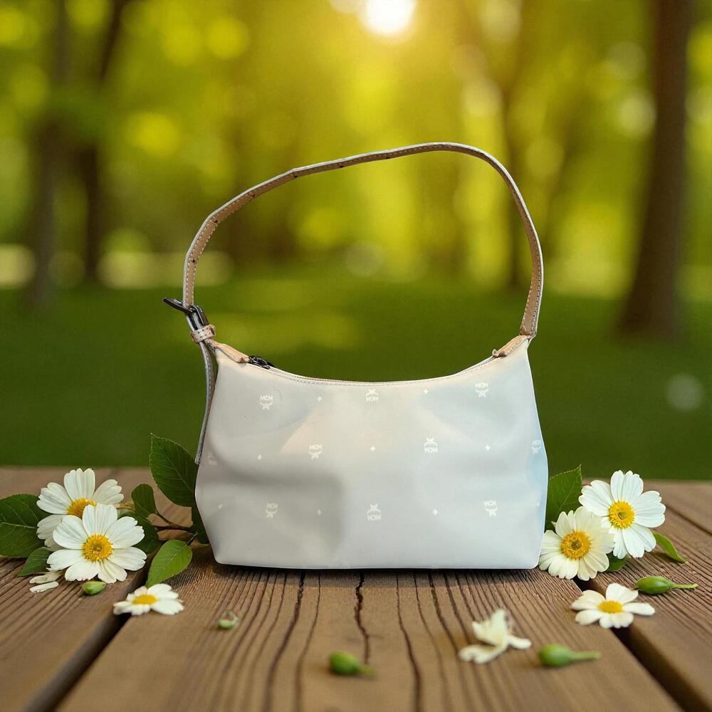 Vintage MCM Cream Shoulder Mini Bag Luxury Logo Purse